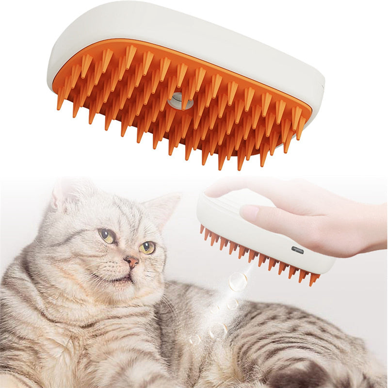 Escova a Vapor para Pets com Spray Massageador e Bateria USB Recarregável