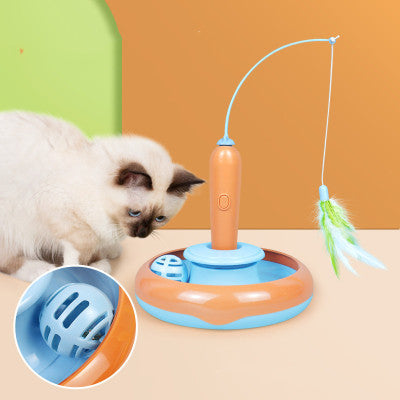 Brinquedo Interativo 2 em 1 para Gato com Penas – Brinquedo de Rodízio para Auto-Brincadeira