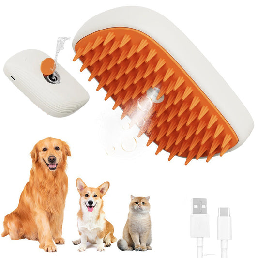 Escova a Vapor para Pets com Spray Massageador e Bateria USB Recarregável