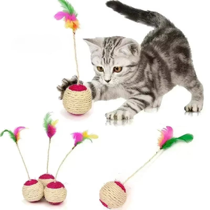 Bolinha Interativa de Sisal com Brinquedo de Penas para Gatos