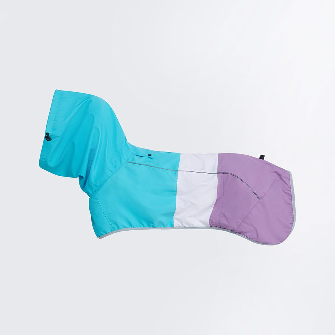 Capa de Chuva para Cachorro Breatheshield™ - Aqua Branco Roxo