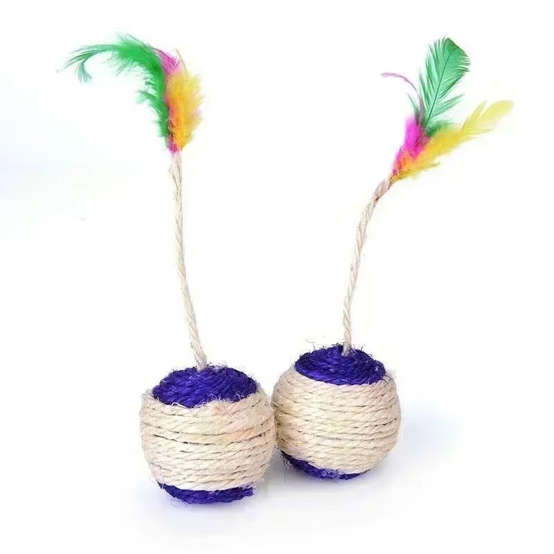 Bolinha Interativa de Sisal com Brinquedo de Penas para Gatos