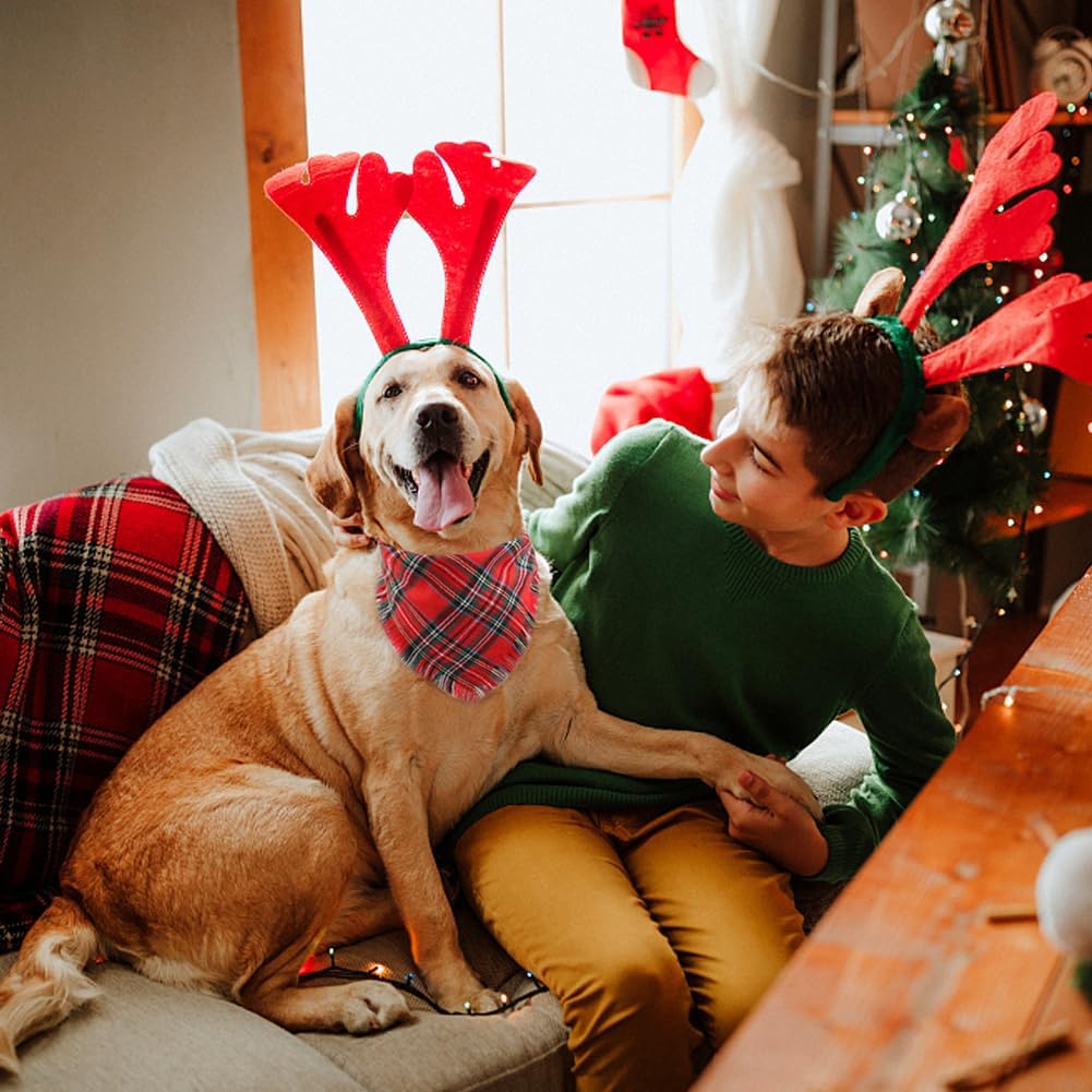 Bandana de Natal para Cachorro com Borlas - Pacote com 2 Peças em Estampa Xadrez