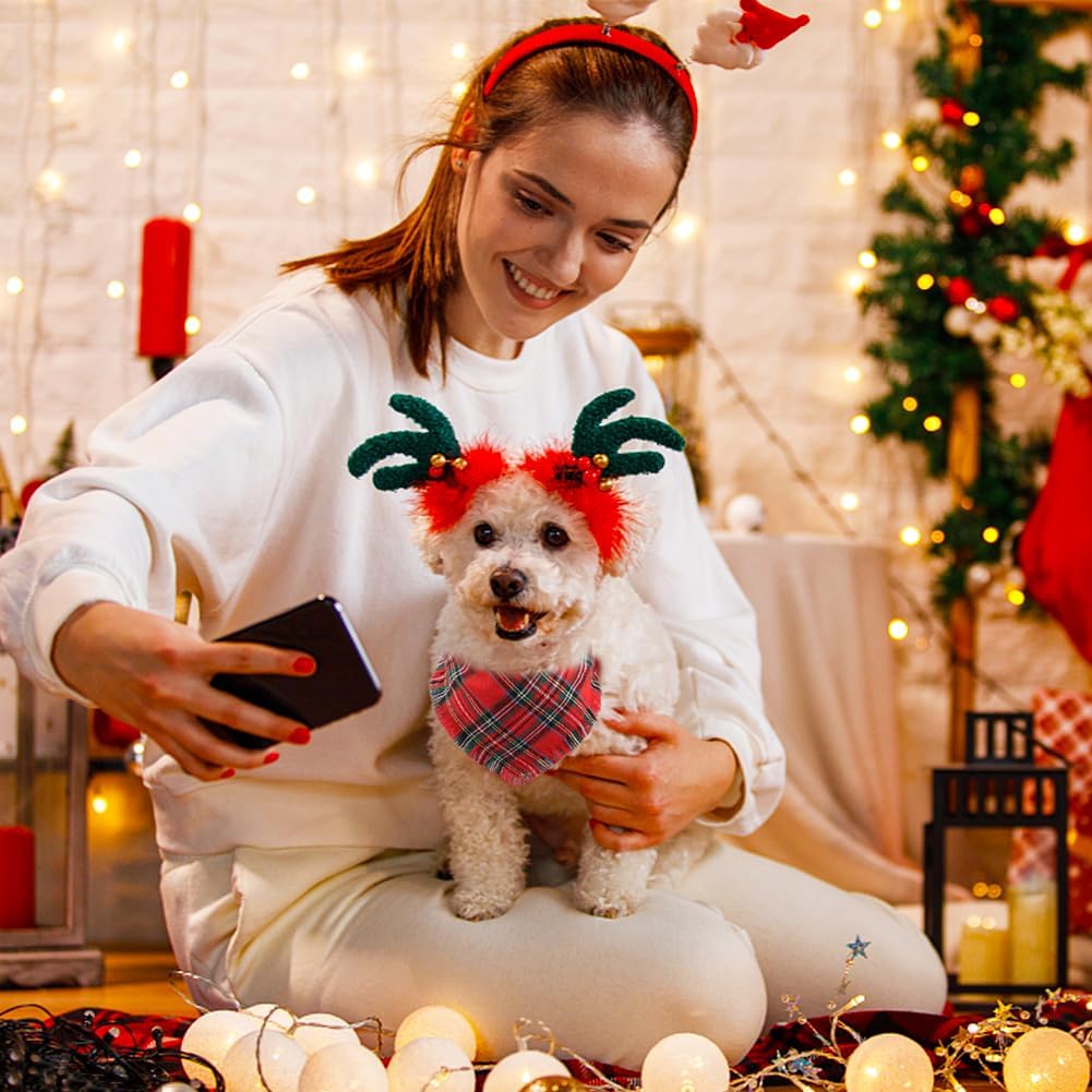 Bandana de Natal para Cachorro com Borlas - Pacote com 2 Peças em Estampa Xadrez