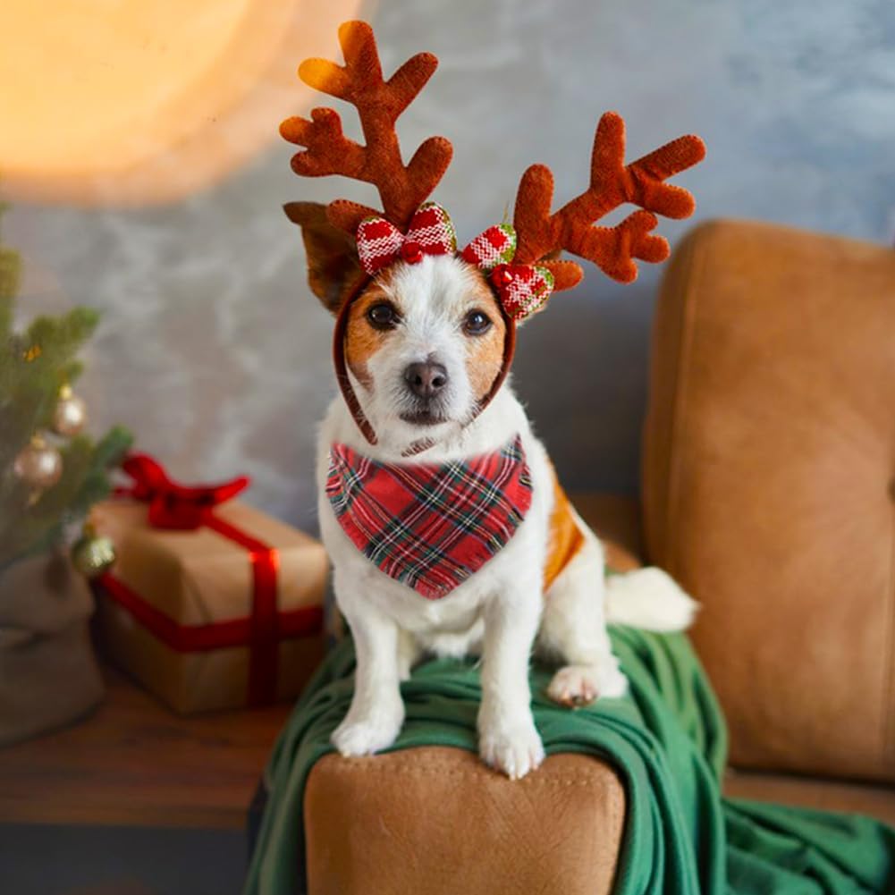 Bandana de Natal para Cachorro com Borlas - Pacote com 2 Peças em Estampa Xadrez