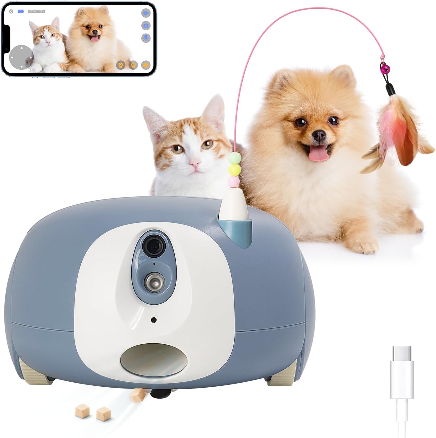 Dispensador Automático de Ração para Pets com Câmera HD 1080P e Controle Remoto