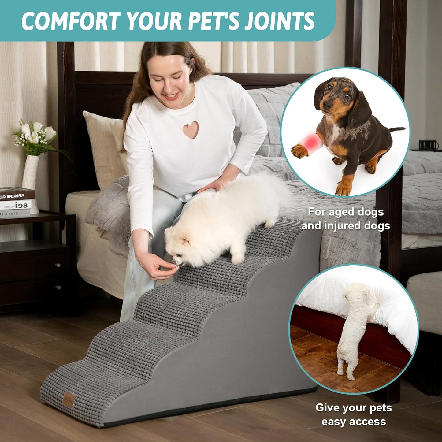 Rampa Curva para Cães e Gatos - Antiderrapante e Leve, Ideal para Sofá e Cama