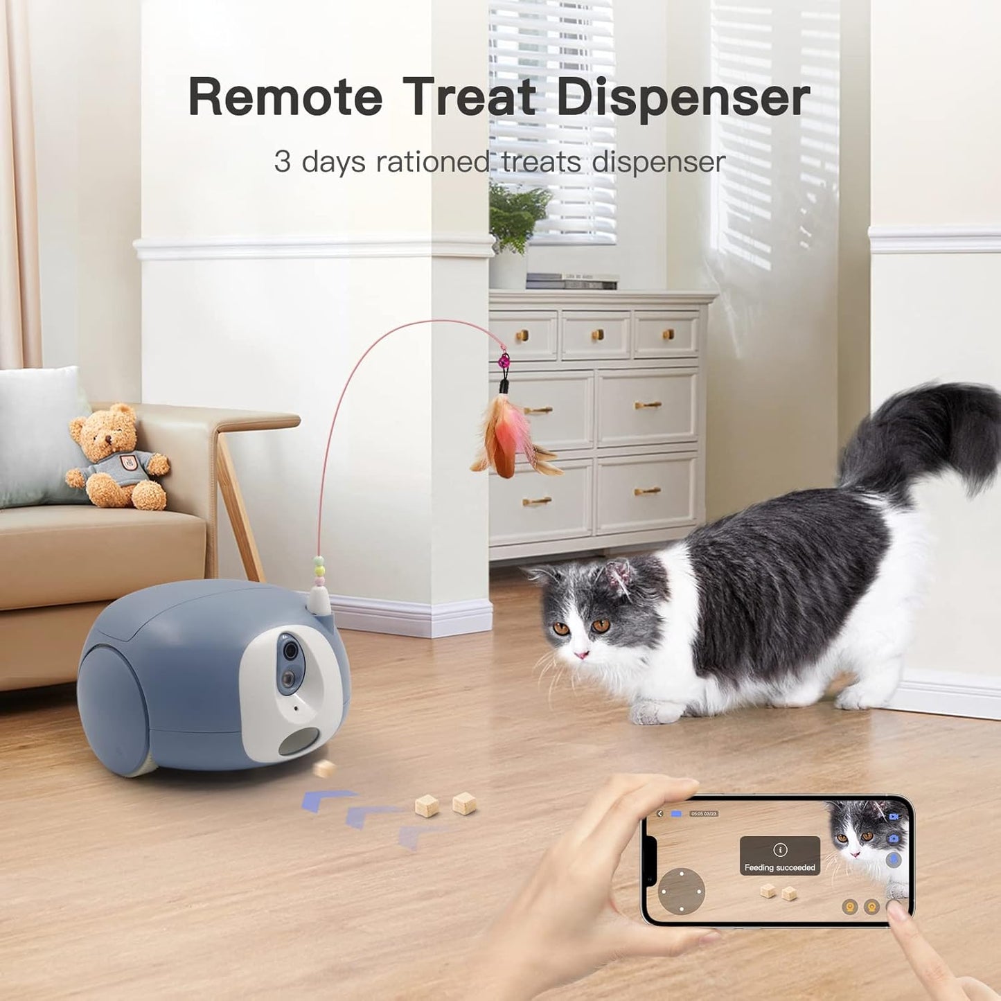 Dispensador Automático de Ração para Pets com Câmera HD 1080P e Controle Remoto