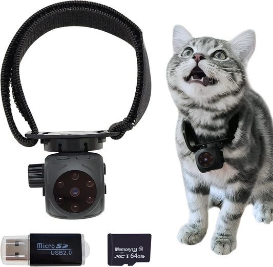 Câmera de Pescoço para Pets com Card SD 64GB - Gravação 1080p e Rastreador