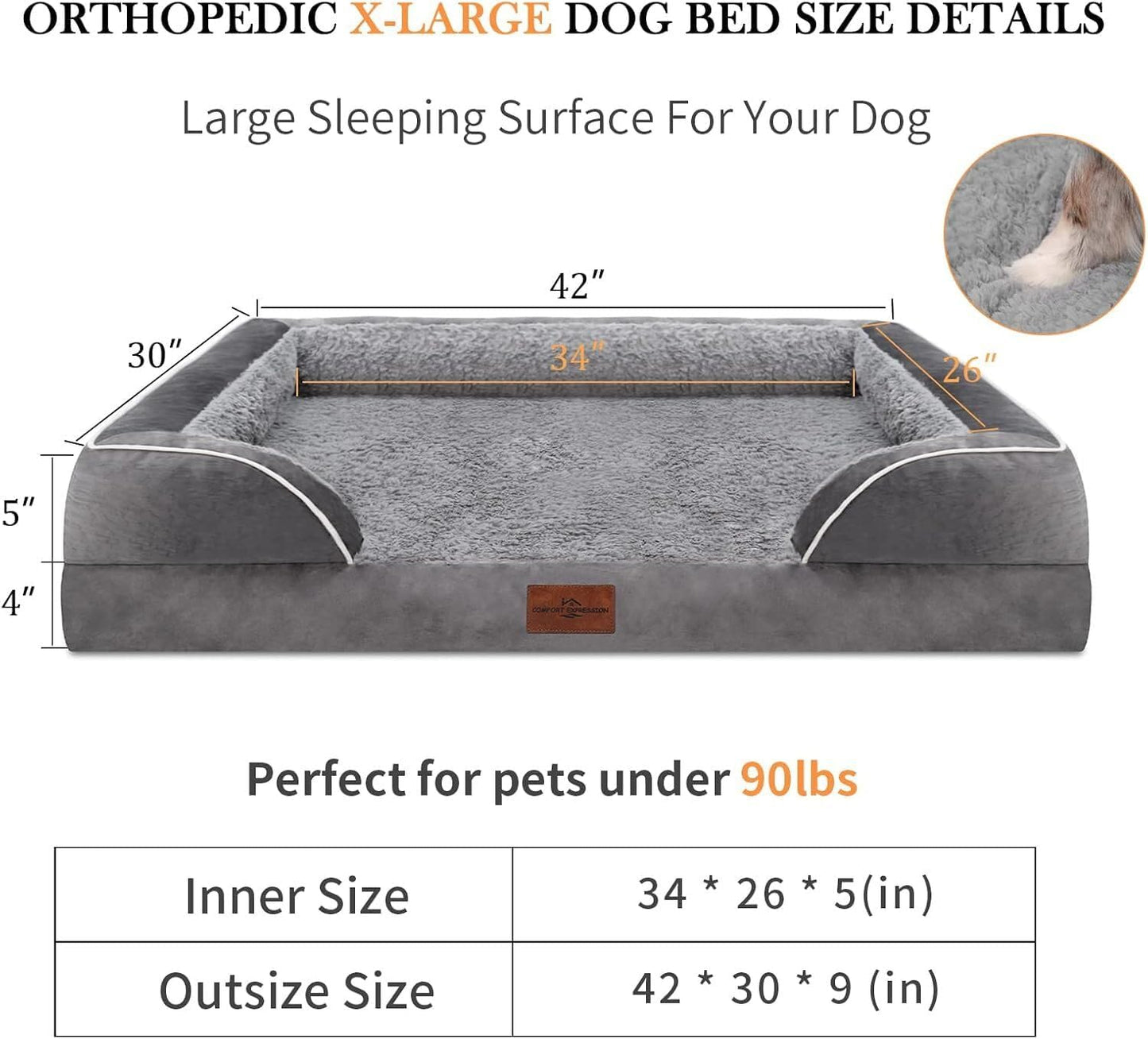 Cama Ortopédica Impermeável para Cães Grandes - Lavável, Antiderrapante e com Reforço