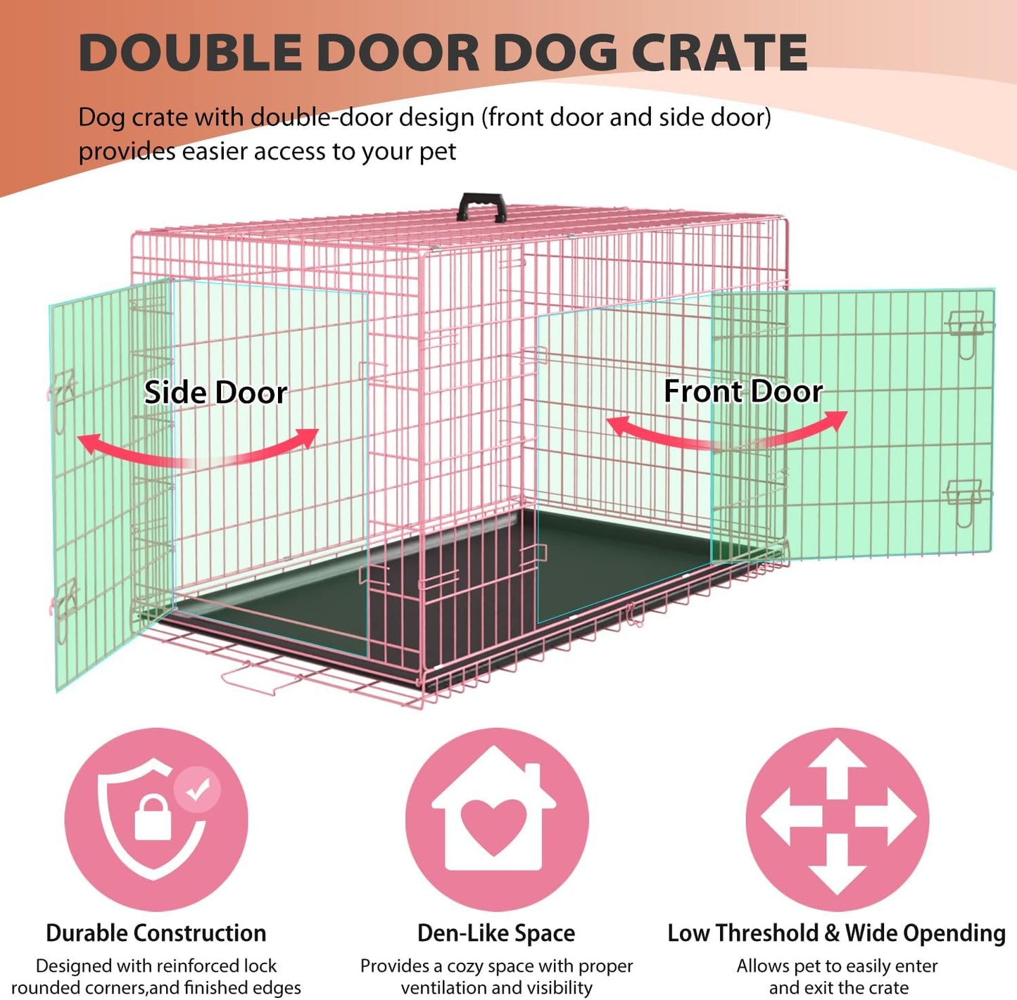 Jaulas Plegáveis de Metal para Cães - Dupla Porta e Bandeja Removível para Uso Interno e Externo