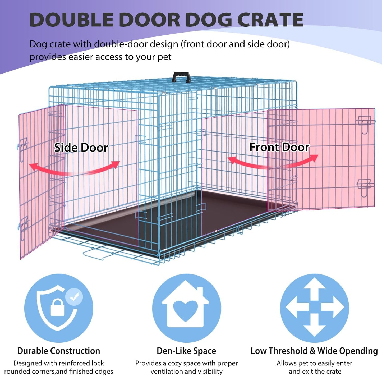 Jaulas Plegáveis de Metal para Cães - Dupla Porta e Bandeja Removível para Uso Interno e Externo