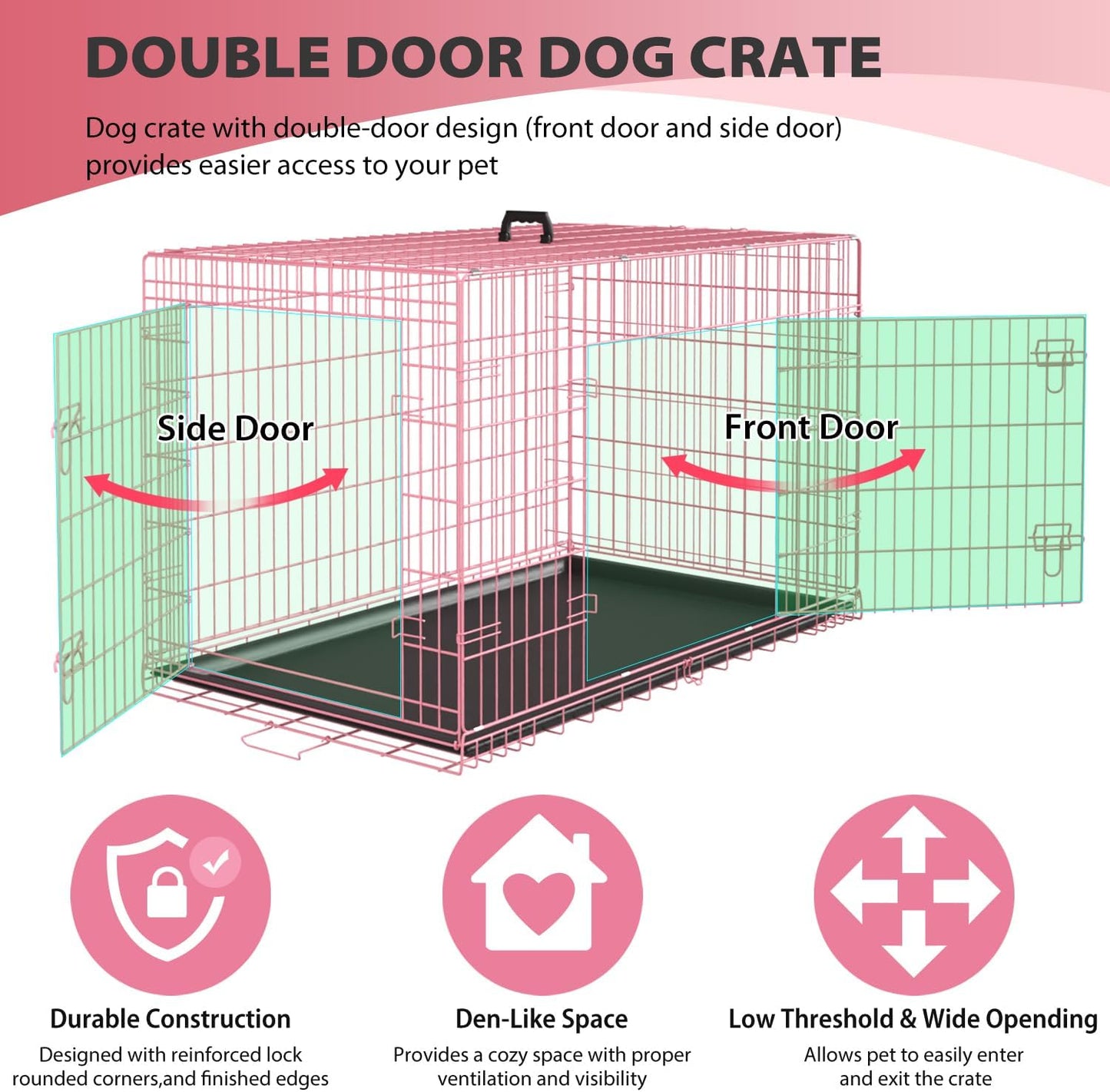 Jaulas Plegáveis de Metal para Cães - Dupla Porta e Bandeja Removível para Uso Interno e Externo