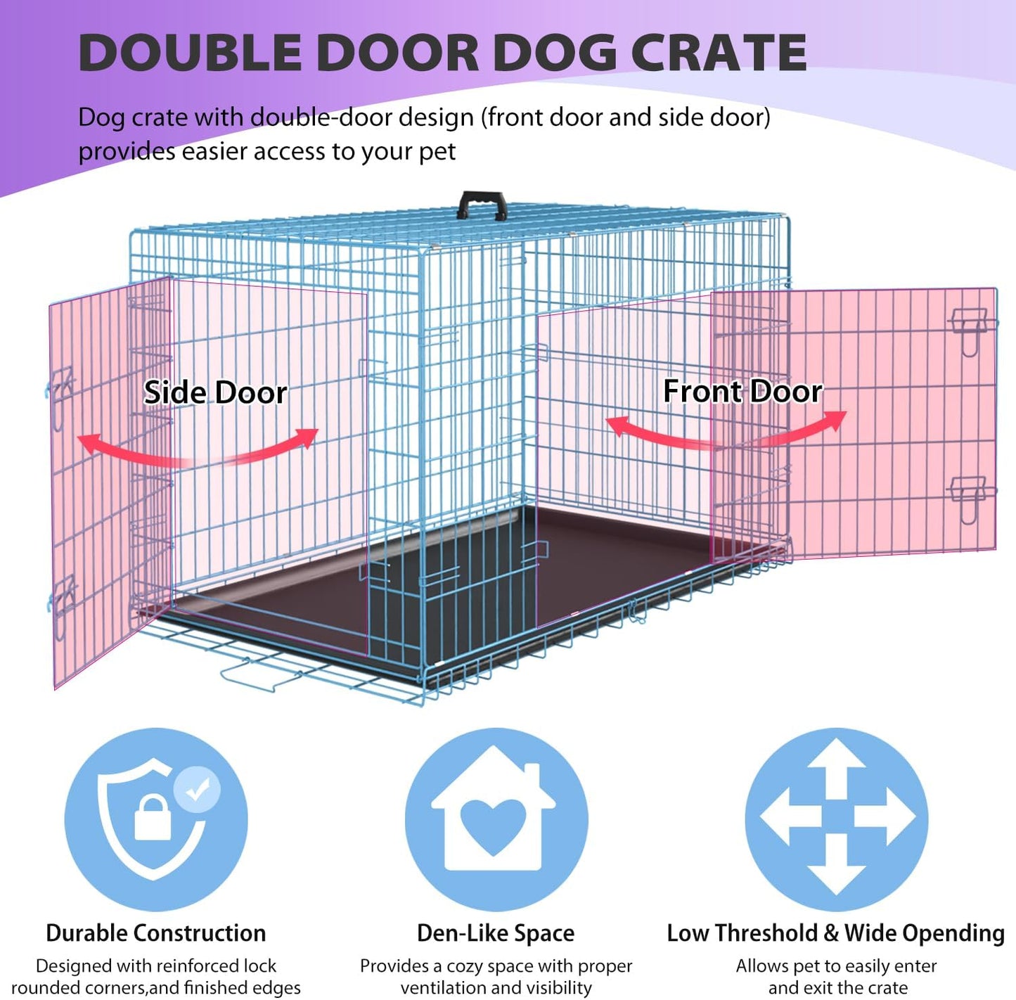 Jaulas Plegáveis de Metal para Cães - Dupla Porta e Bandeja Removível para Uso Interno e Externo