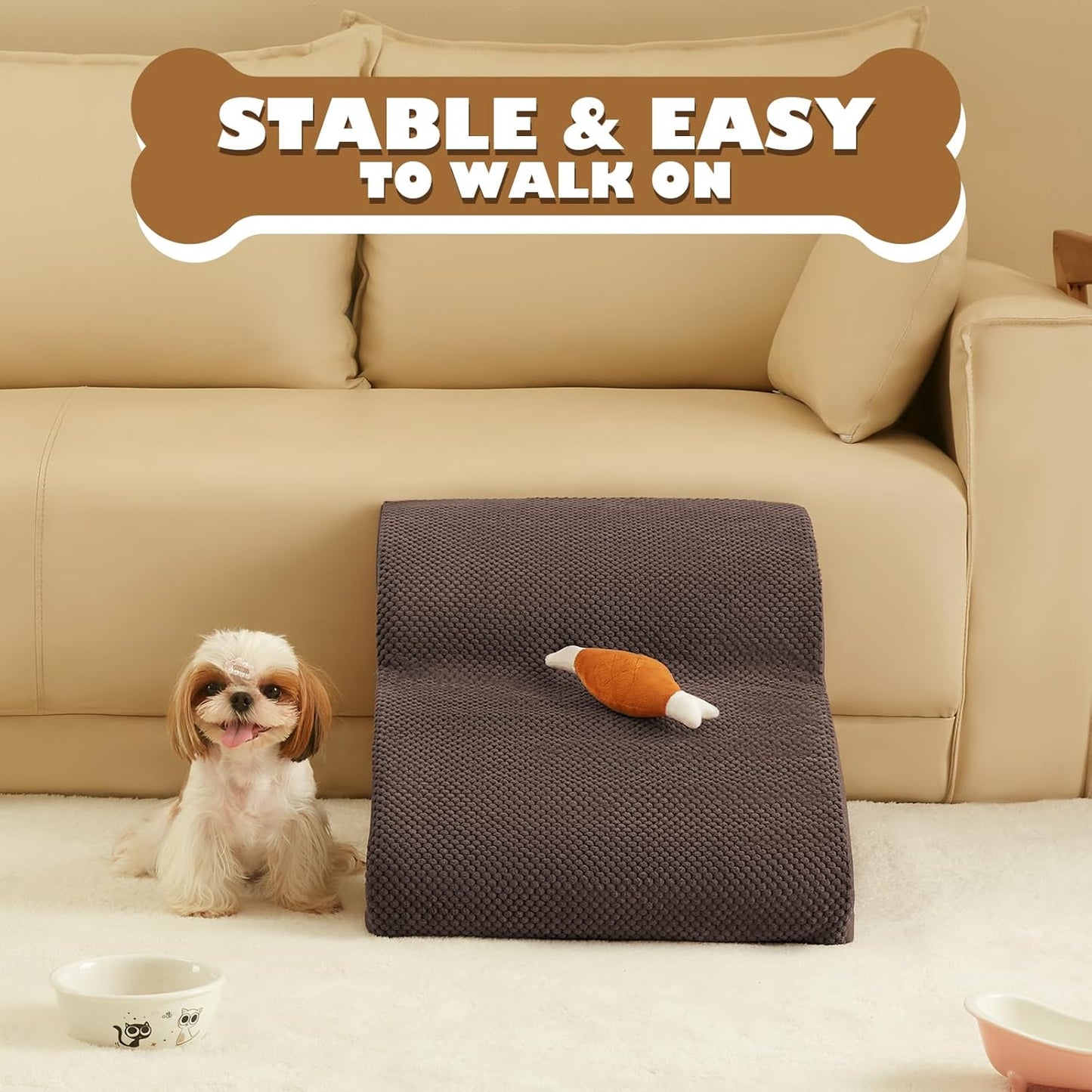 Rampa Antiderrapante para Cães com Escalones Extra Largos - Ideal para Camas e Sofás