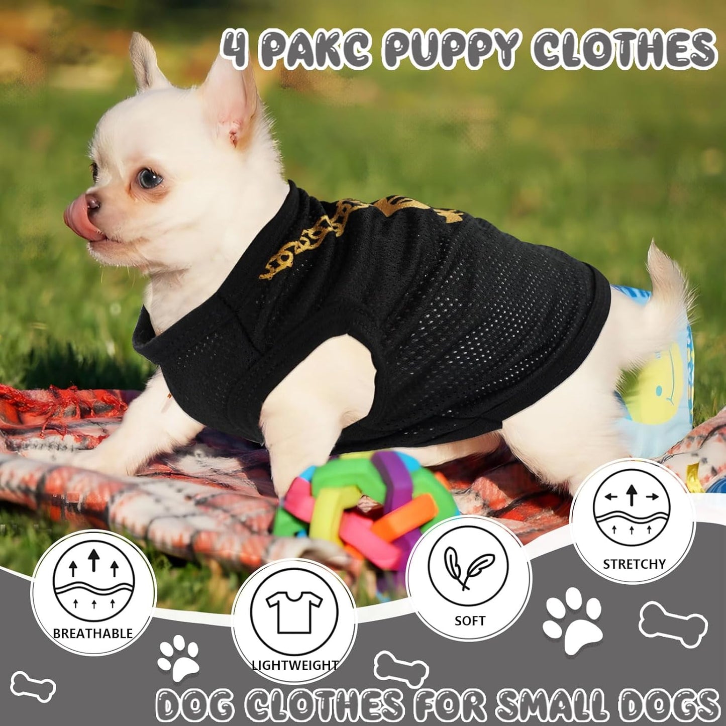 Conjunto de 4 Roupas para Cachorros Pequenos - Camiseta de Segurança, Conforto e Estilo