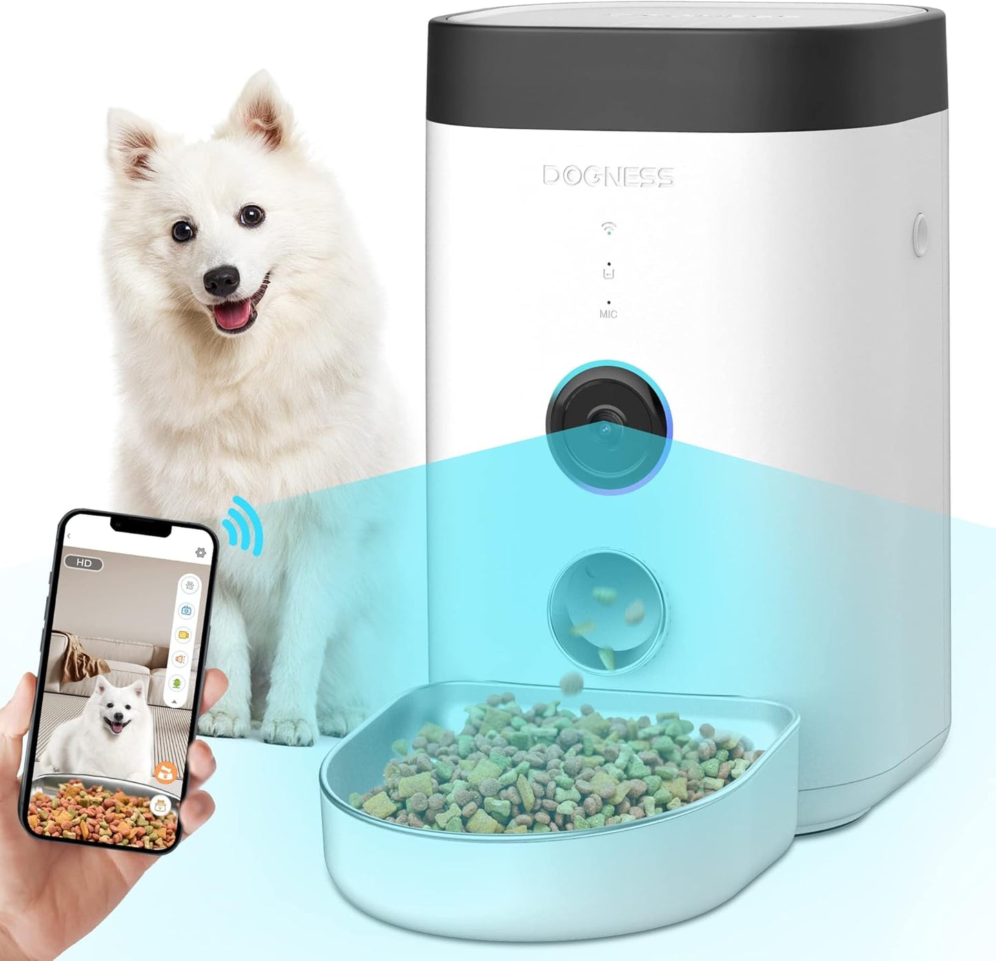 Alimentador Automático WiFi para Gatos e Cachorros - 6,5 lbs, Controle pelo App