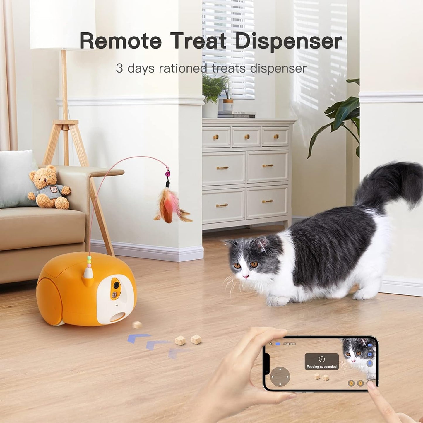 Dispensador Automático de Ração para Pets com Câmera HD 1080P e Controle Remoto