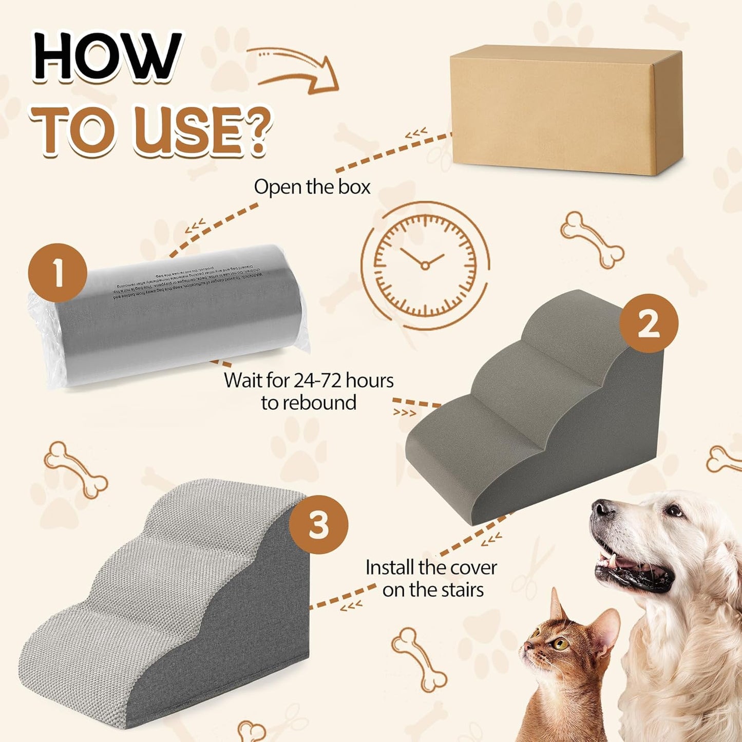 Rampa Antiderrapante para Cães com Escalones Extra Largos - Ideal para Camas e Sofás