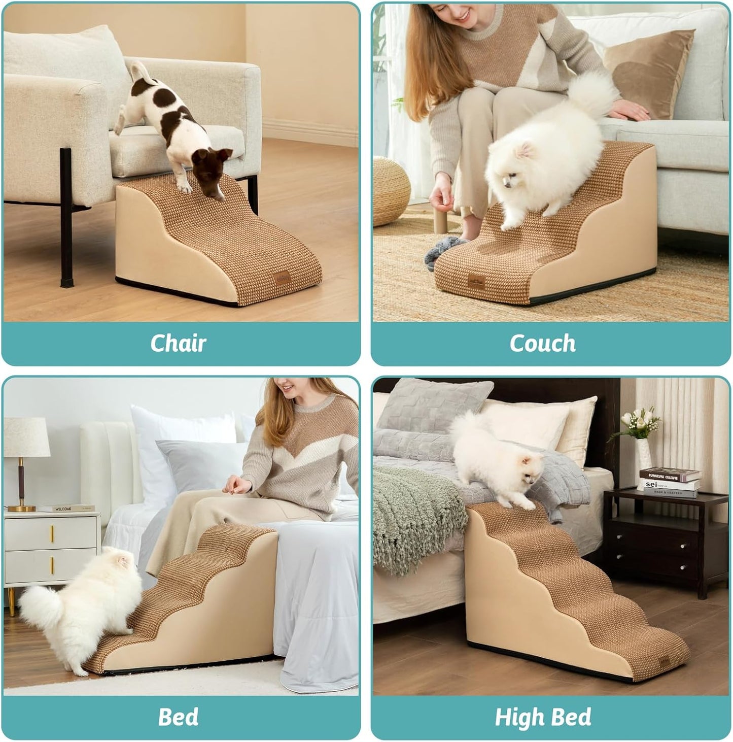 Rampa Curva para Cães e Gatos - Antiderrapante e Leve, Ideal para Sofá e Cama