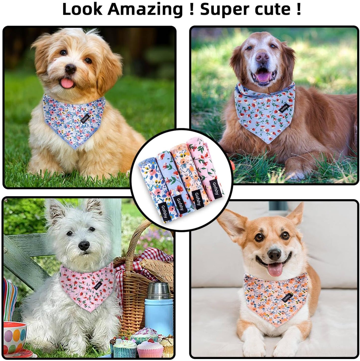 Conjunto de Bandanas Extragrandes para Cachorros - 4 Unidades com Estampas Coloridas e Florais