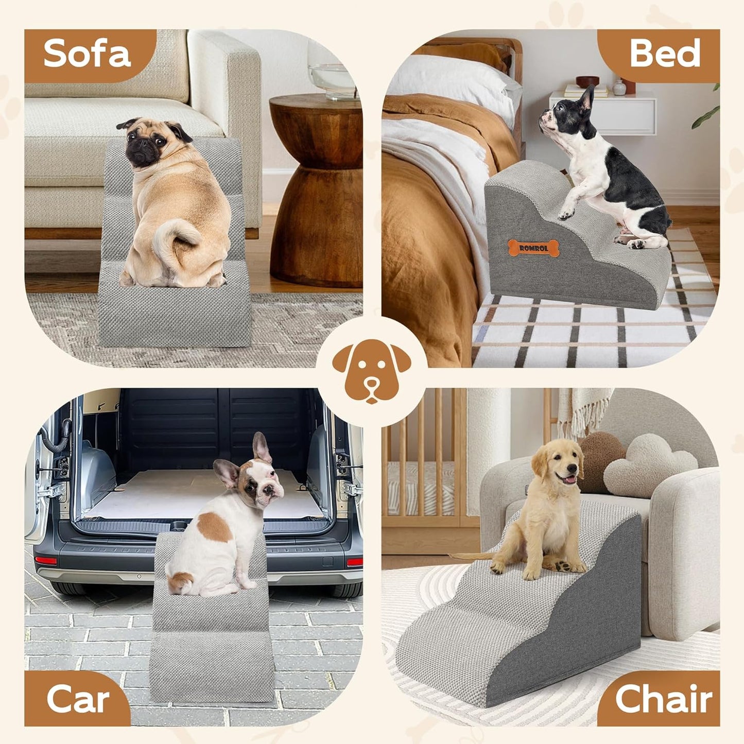 Rampa Antiderrapante para Cães com Escalones Extra Largos - Ideal para Camas e Sofás