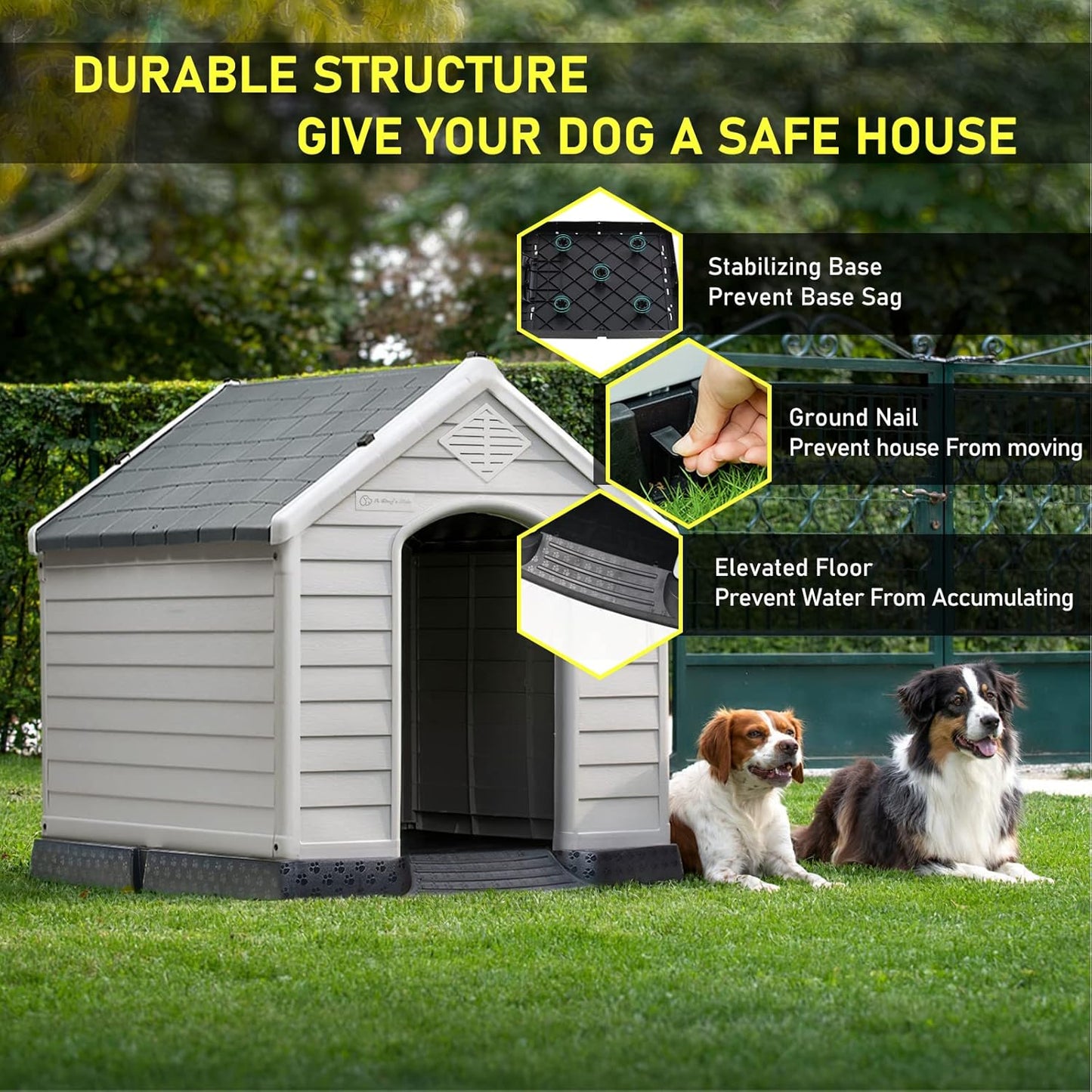 Casa de Plástico Impermeável para Cachorros - Refúgio Durável e Elevado para Interiores e Exteriores