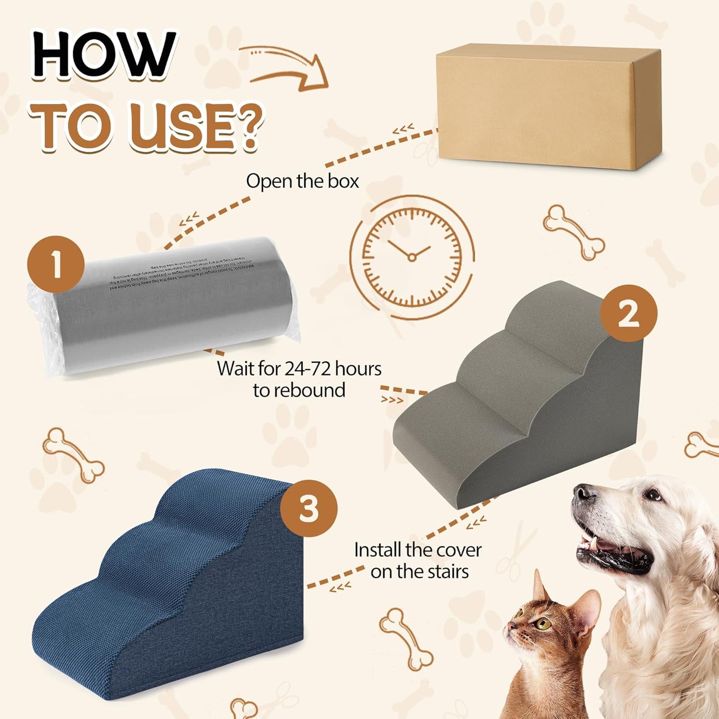 Rampa Antiderrapante para Cães com Escalones Extra Largos - Ideal para Camas e Sofás