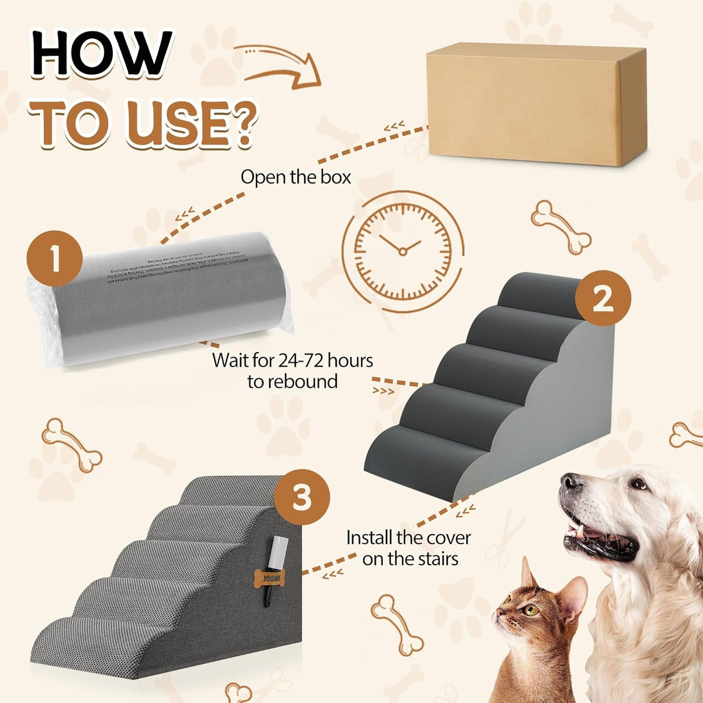 Rampa Antiderrapante para Cães com Escalones Extra Largos - Ideal para Camas e Sofás