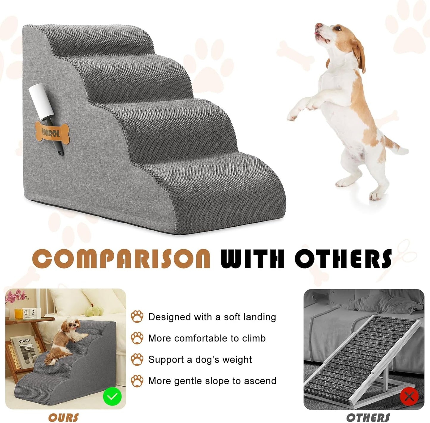 Rampa Antiderrapante para Cães com Escalones Extra Largos - Ideal para Camas e Sofás