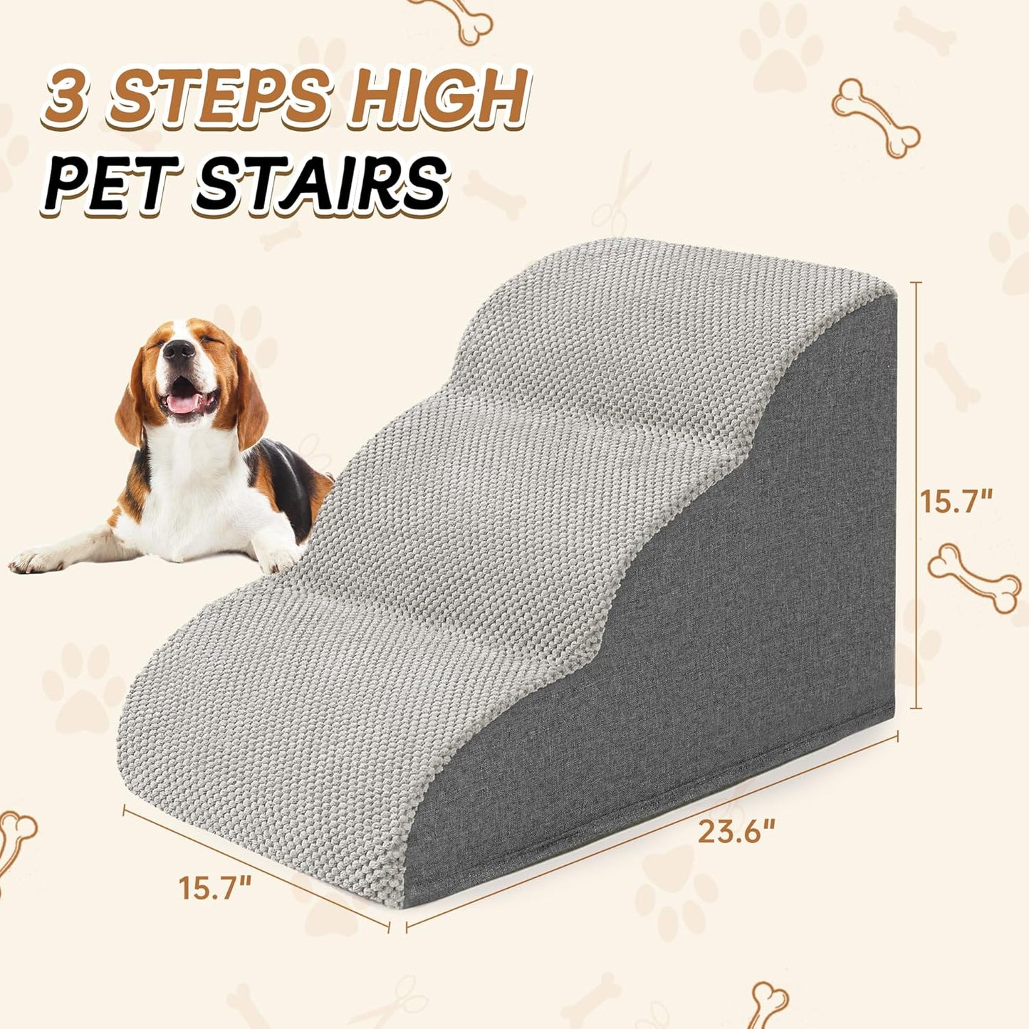 Rampa Antiderrapante para Cães com Escalones Extra Largos - Ideal para Camas e Sofás