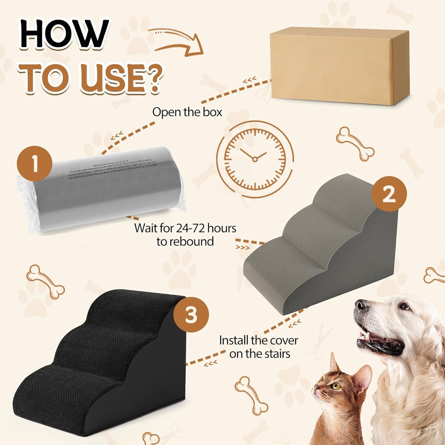 Rampa Antiderrapante para Cães com Escalones Extra Largos - Ideal para Camas e Sofás