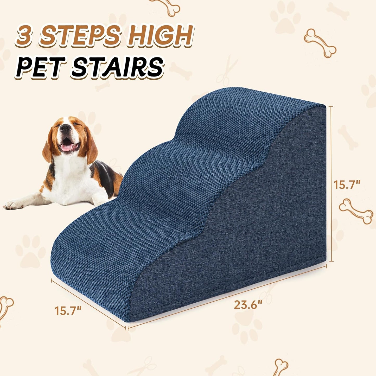 Rampa Antiderrapante para Cães com Escalones Extra Largos - Ideal para Camas e Sofás