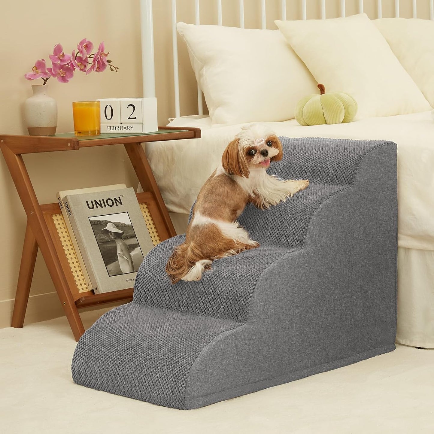 Rampa Antiderrapante para Cães com Escalones Extra Largos - Ideal para Camas e Sofás