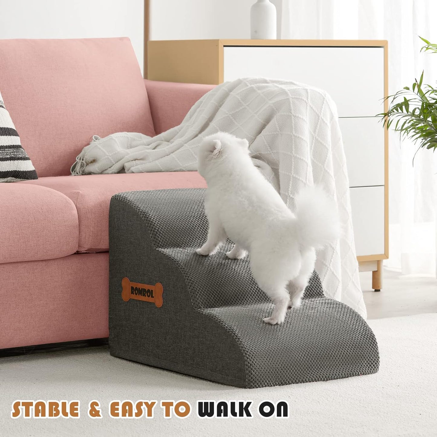 Rampa Antiderrapante para Cães com Escalones Extra Largos - Ideal para Camas e Sofás