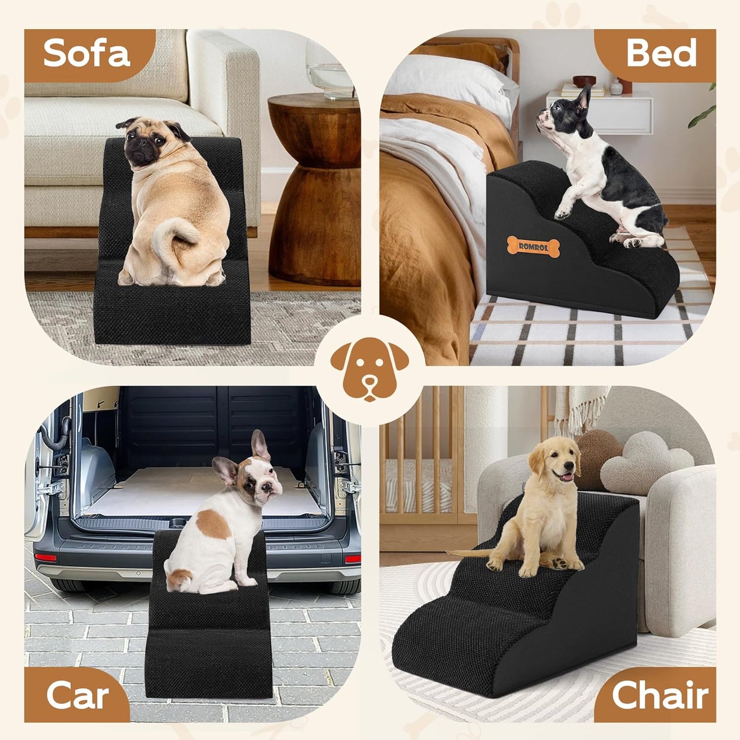 Rampa Antiderrapante para Cães com Escalones Extra Largos - Ideal para Camas e Sofás