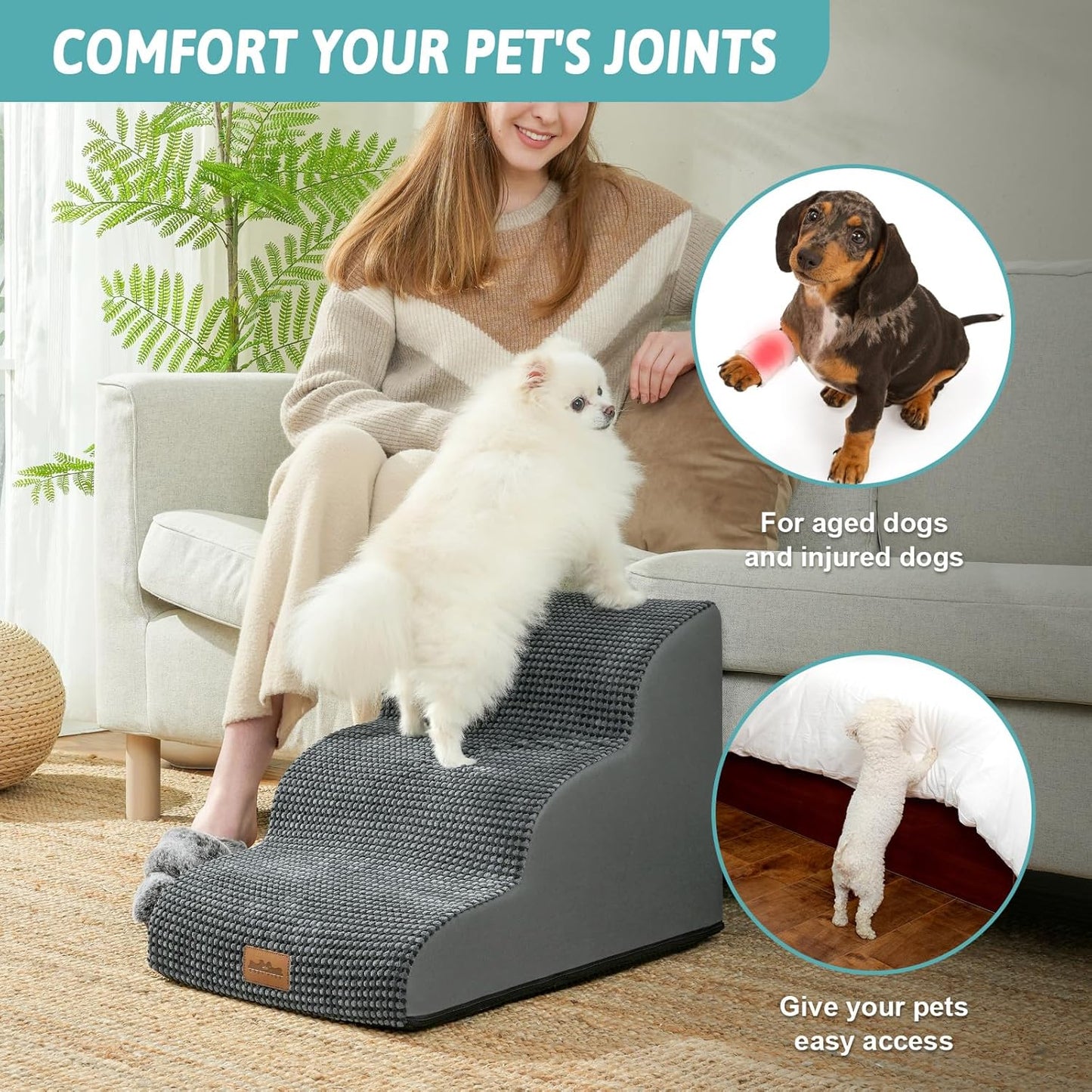 Rampa Curva para Cães e Gatos - Antiderrapante e Leve, Ideal para Sofá e Cama