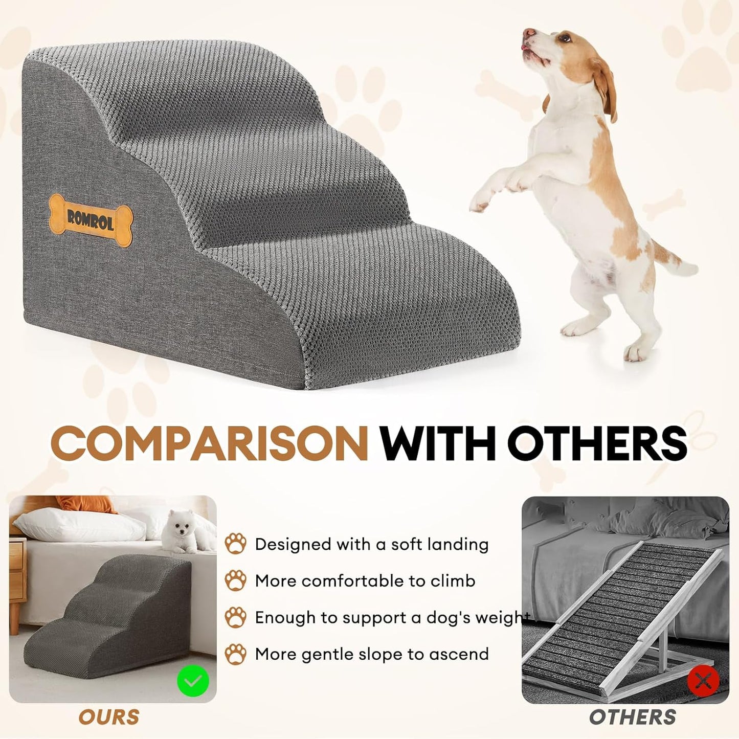 Rampa Antiderrapante para Cães com Escalones Extra Largos - Ideal para Camas e Sofás