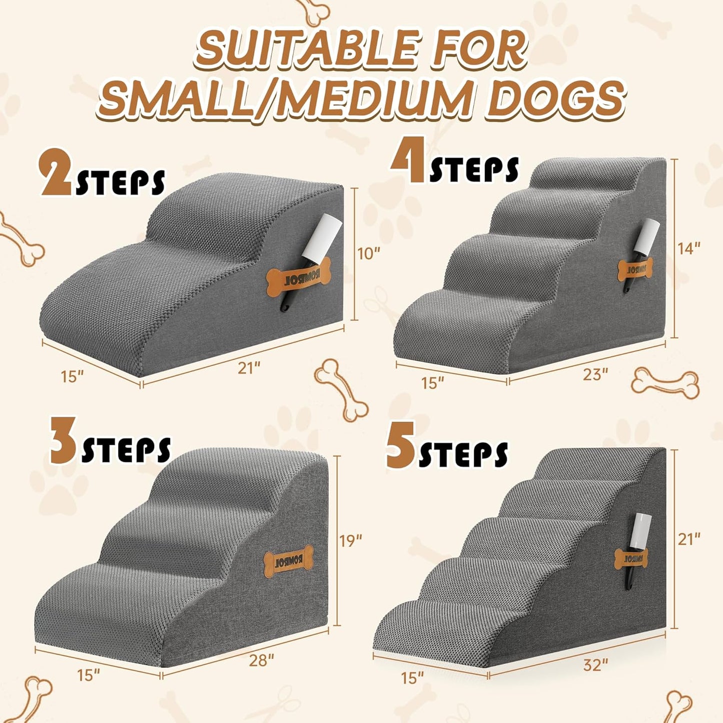 Rampa Antiderrapante para Cães com Escalones Extra Largos - Ideal para Camas e Sofás