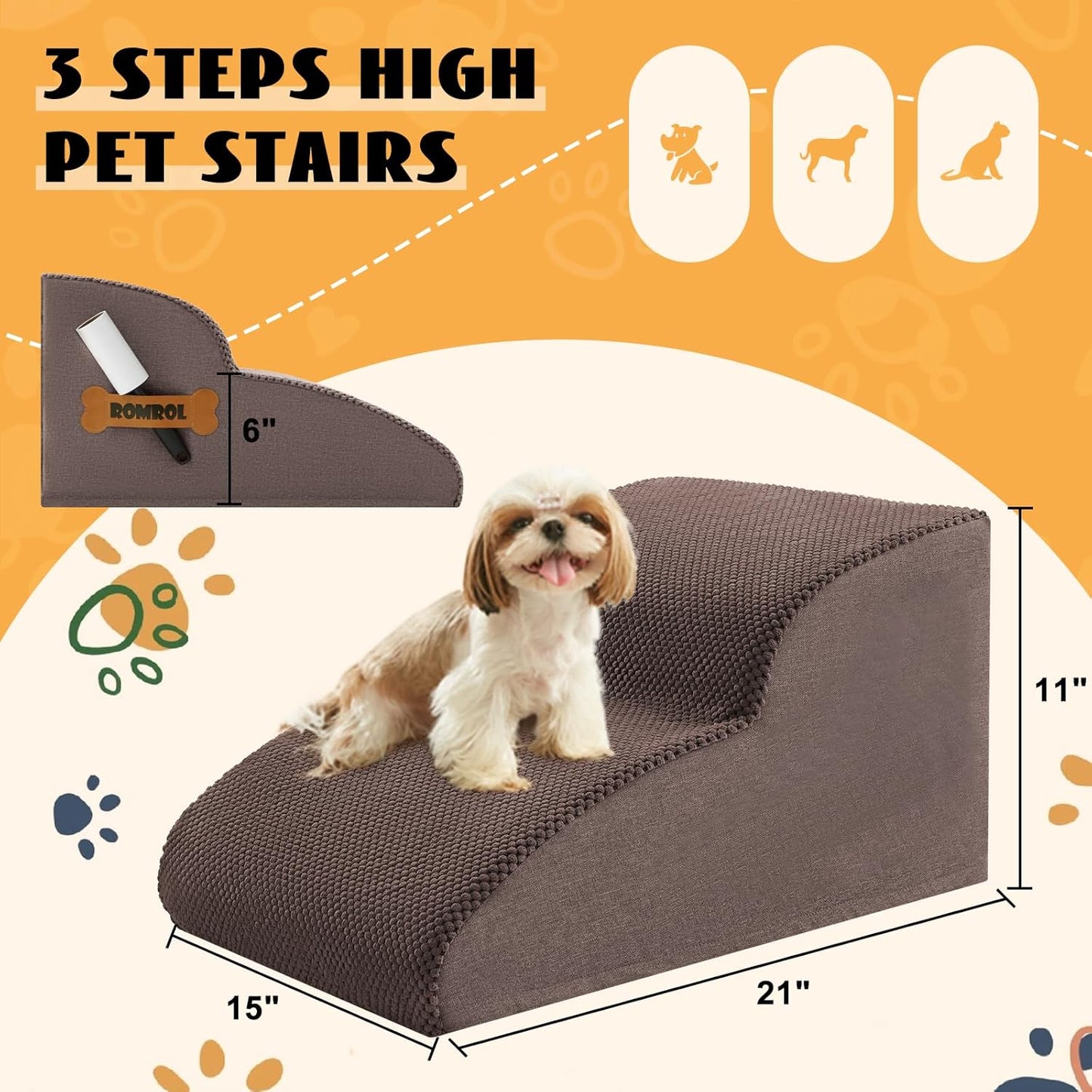 Rampa Antiderrapante para Cães com Escalones Extra Largos - Ideal para Camas e Sofás