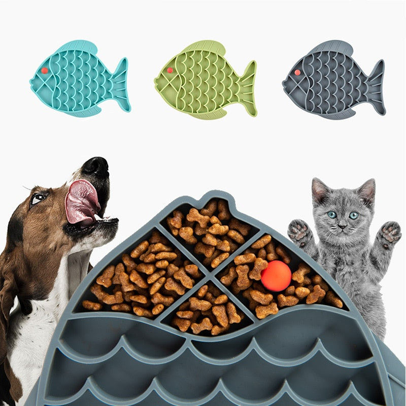 Tapete de Silicone em Forma de Peixe - Alimentação Lenta para Pets