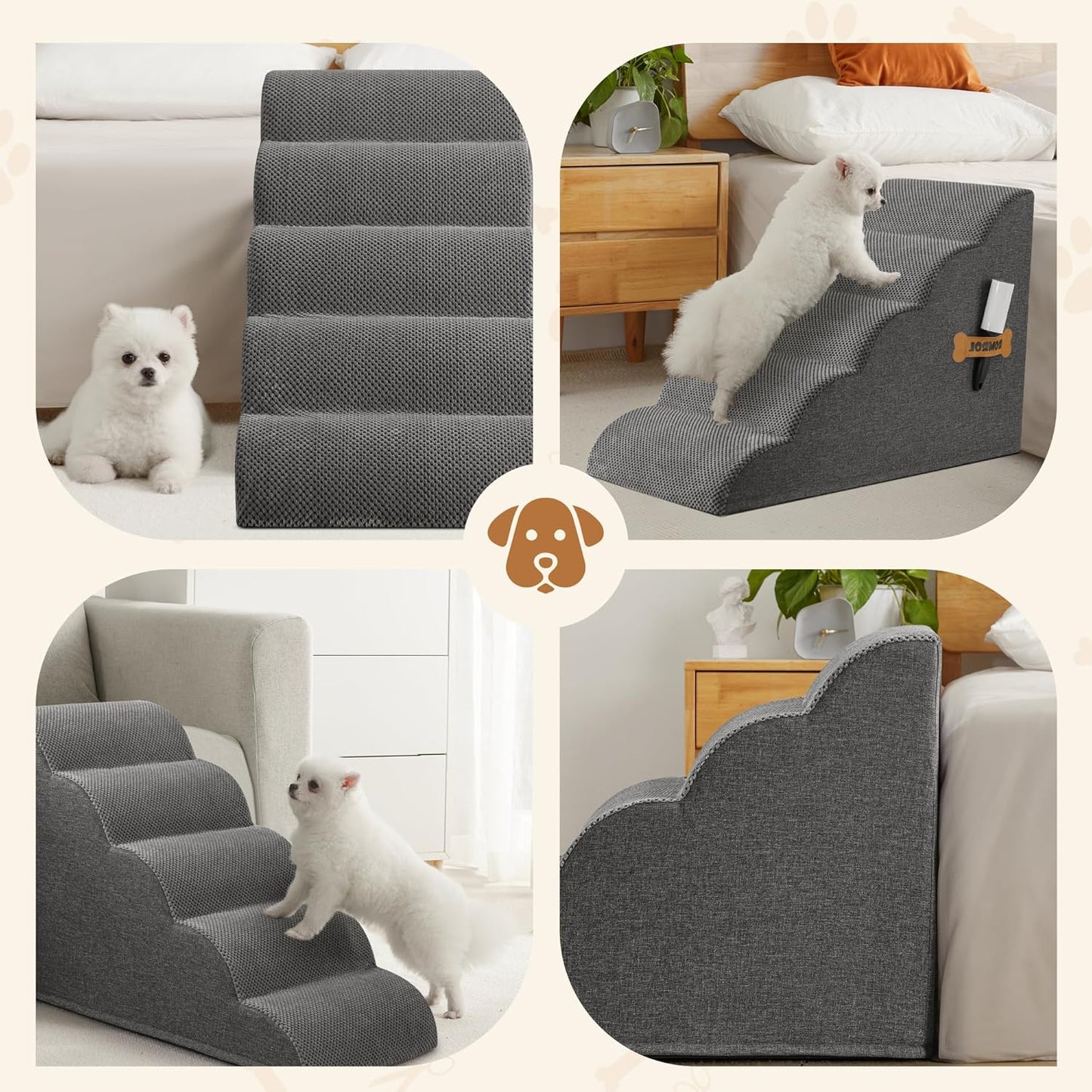 Rampa Antiderrapante para Cães com Escalones Extra Largos - Ideal para Camas e Sofás