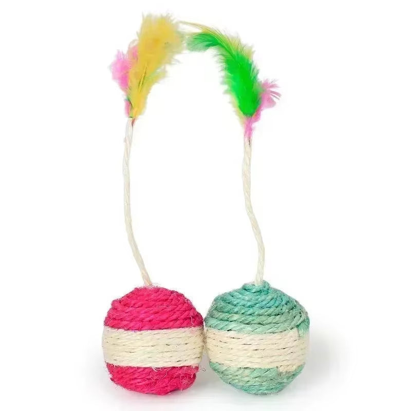 Bolinha Interativa de Sisal com Brinquedo de Penas para Gatos