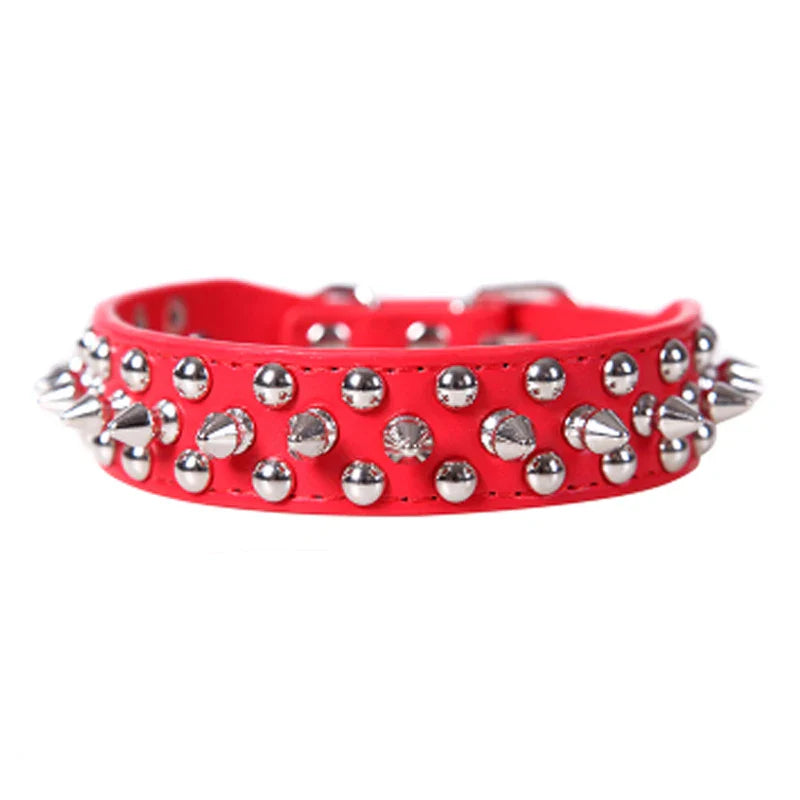 Colar de Couro Ajustável para Pets com Spikes - Acessório Estiloso para Cães e Gatos