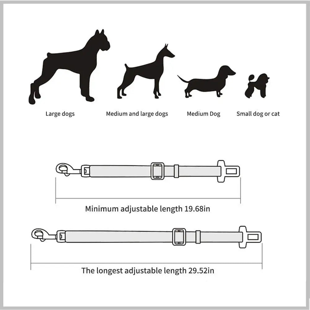 Cinto de Segurança Ajustável para Cães e Gatos em Veículos - Arnês com Clip e Tração