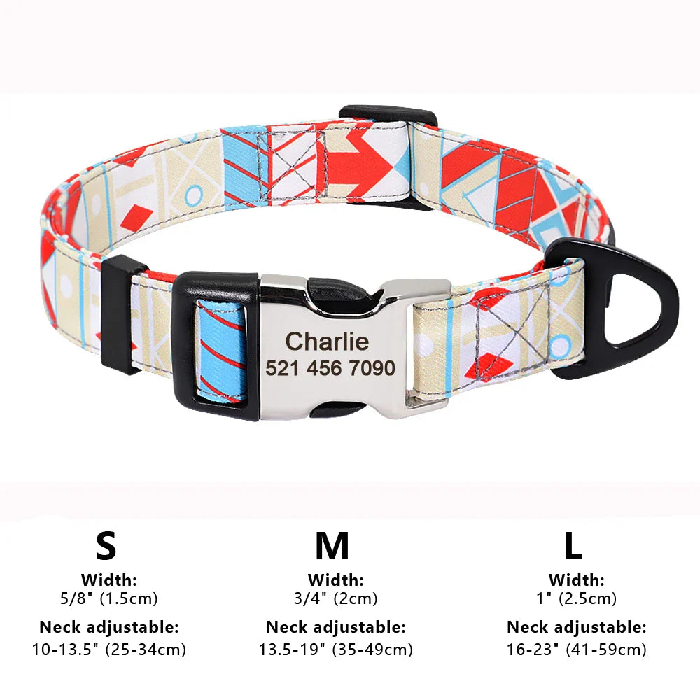 Collar Personalizado para Cães - Impressão Bonita, Nylon Durável, Nome Gravado