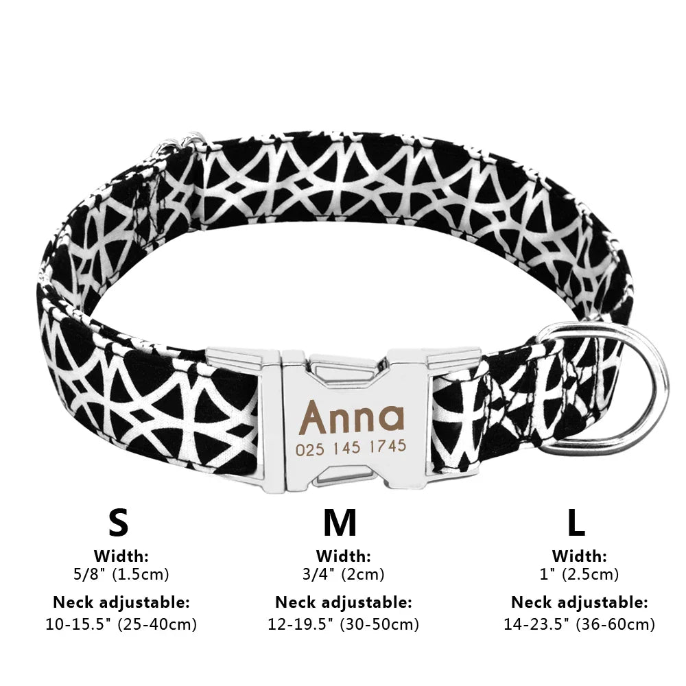 Collar Personalizado para Cães - Impressão Bonita, Nylon Durável, Nome Gravado