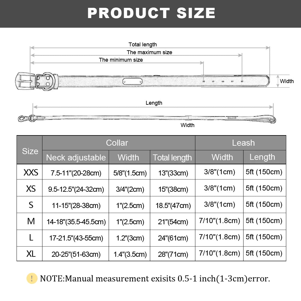 Conjunto Personalizado de Coleira e Guia de Couro para Cães com Placa de Nome Gravada