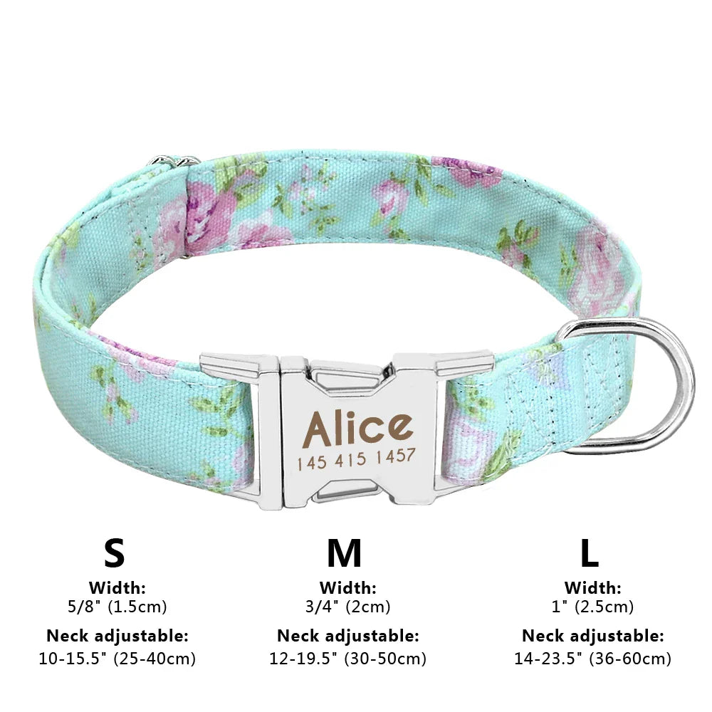 Collar Personalizado para Cães - Impressão Bonita, Nylon Durável, Nome Gravado