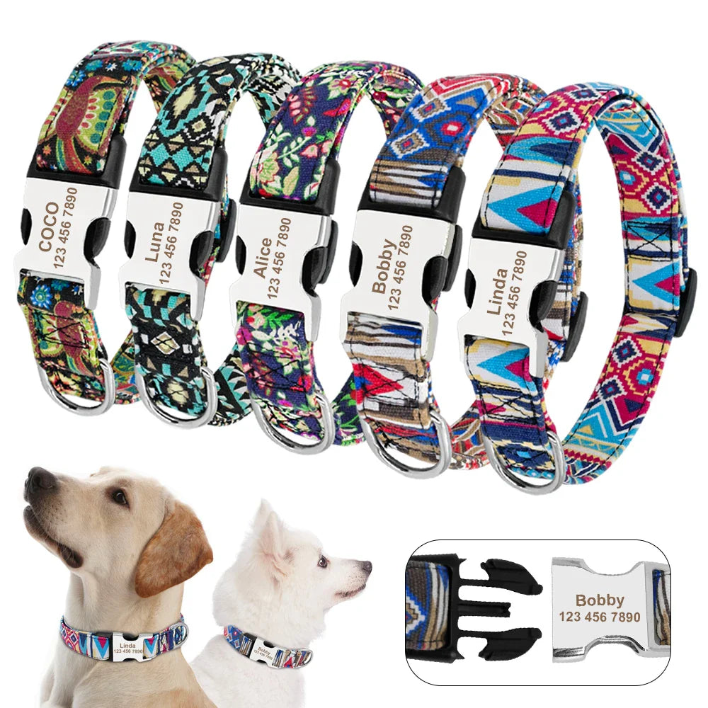 Colar Personalizado em Nylon para Cachorros com Tag de Identificação